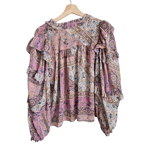 Talulah Bohemian Floral Blouse In Pink and Cream Size Medium - Picture 4 of 5